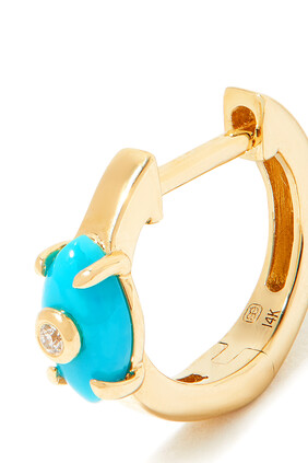 Tiny Carved Stone Huggies, 14K Yellow Gold with Diamond & Turquoise